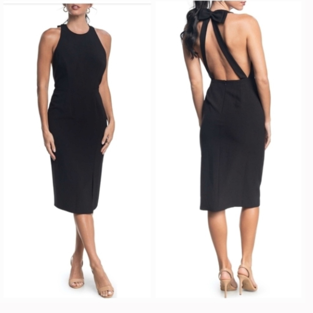 NWT Dress The Population Emme Back Bow Sheath Black Dress Small